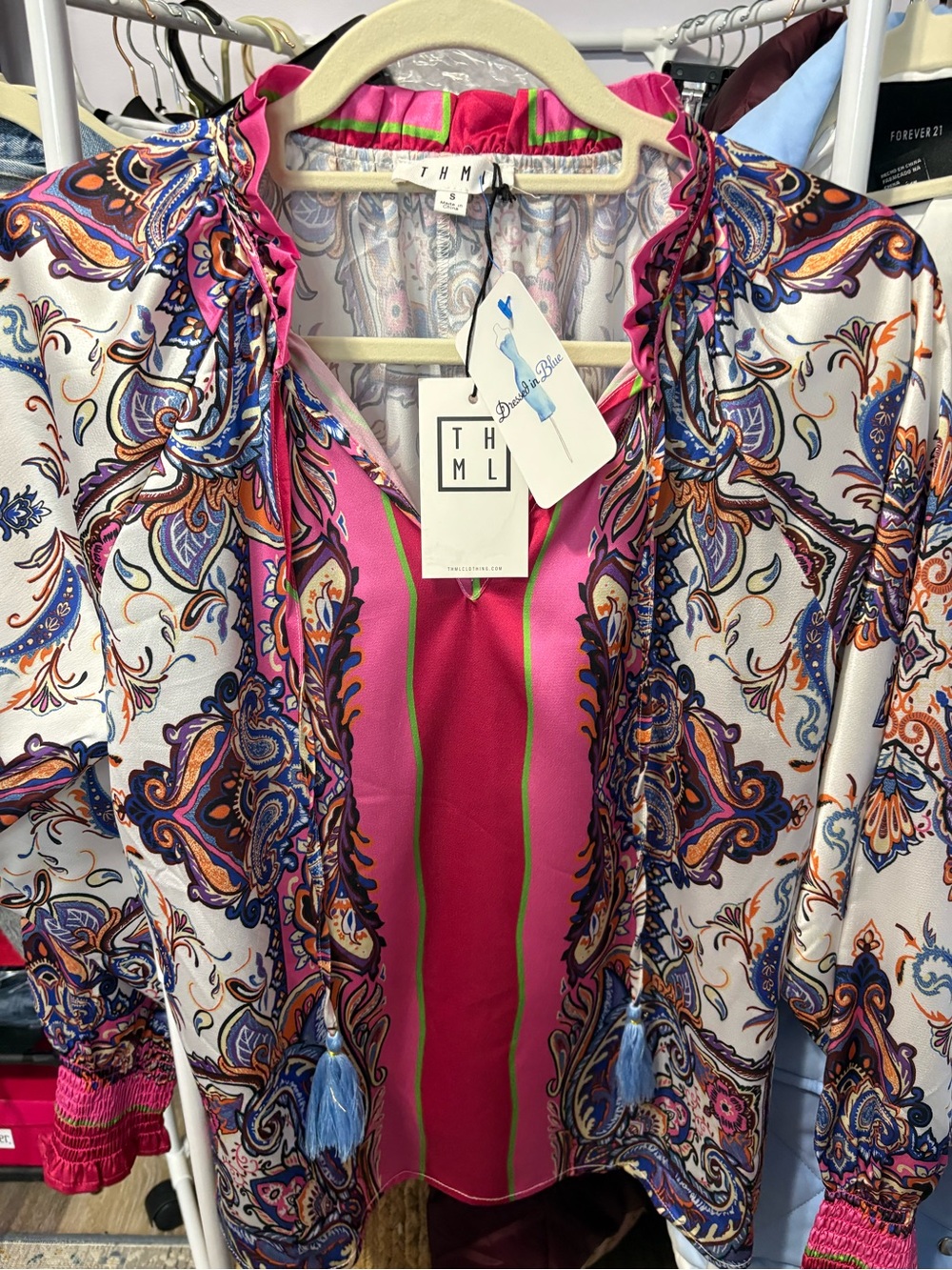 NWT THML Paisley Print Ruffle Mock Neck Blouse Top Size S Multicolor Boho